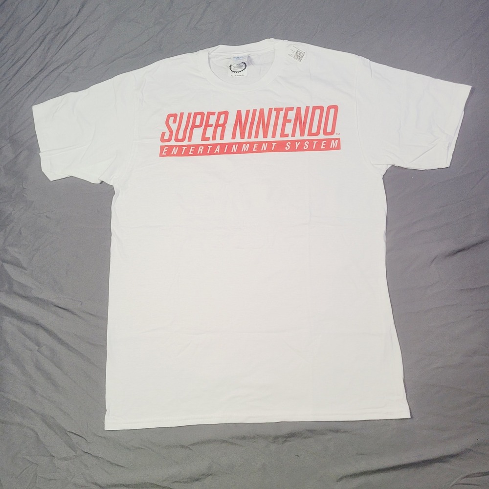 Nintendo Men's Super Nintendo T Shirt Medium White SNES Logo Graphic Tee
